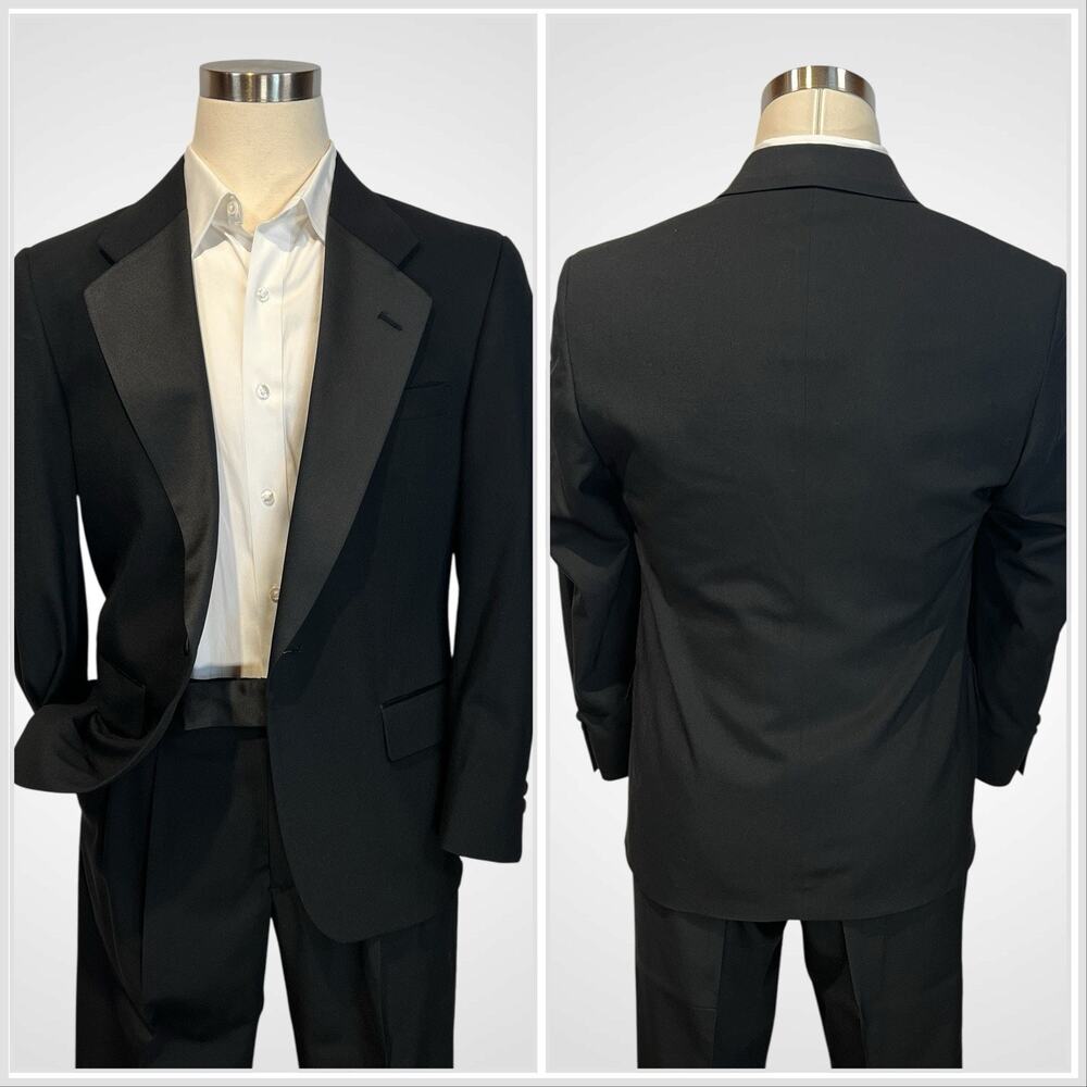 Vintage Cricketeer Tuxedo 38-40R 35x28 Solid Black 1 Button Wool Tux - Picture 2 of 16